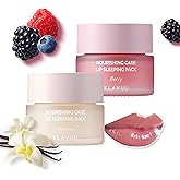 Klavuu Lip Mask Set (2PCS) – Overnight Deep Hydrating Korean Lip Balm Treatment for Very Dry, Chapped Lips | Lip Lightening & Plumping with Instant Hydration | Gentle Exfoliating (Berry & Vanilla)