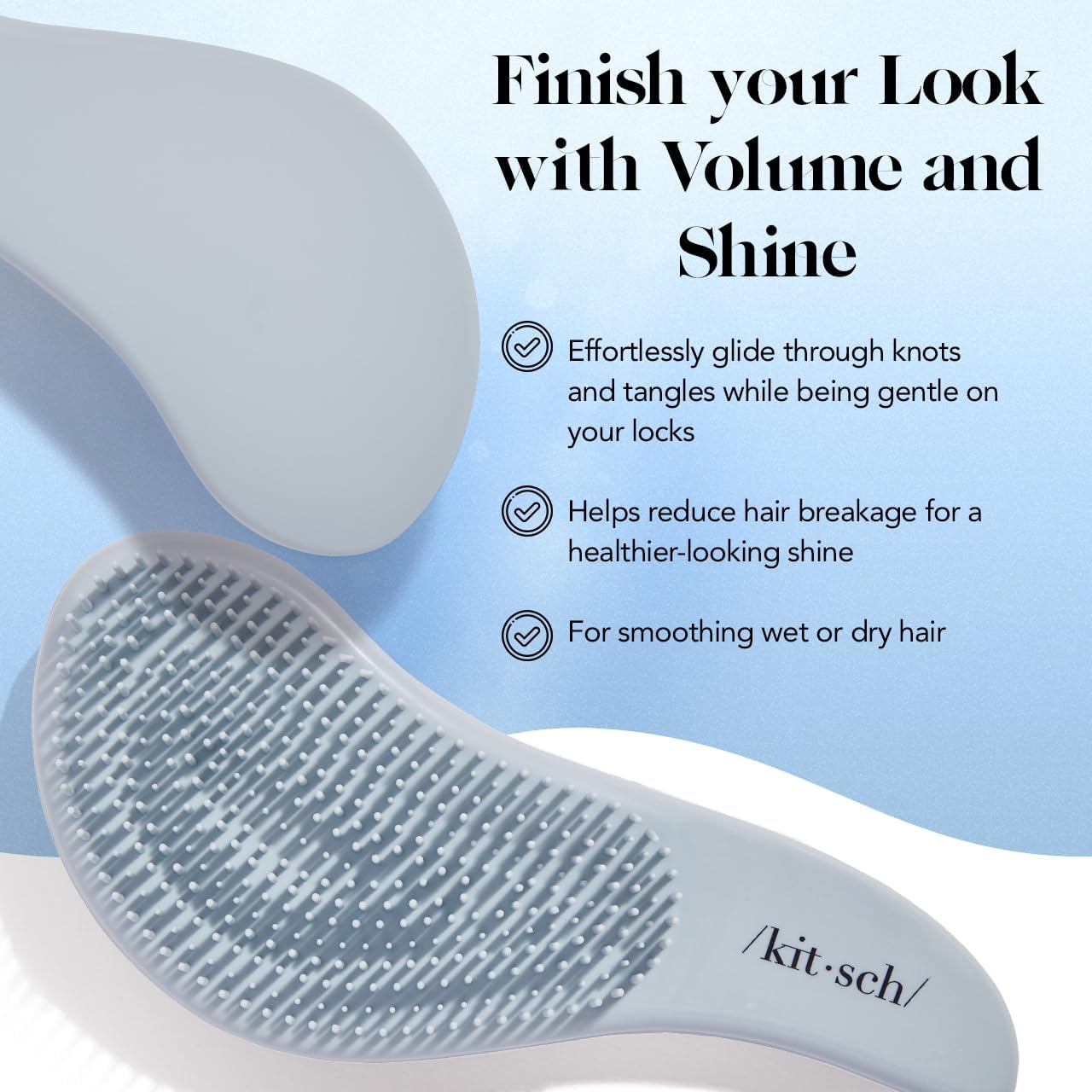 Kitsch Detangler Brush – Gentle Curly Hair Brush with Flexible Bristles for All Hair Types - Wet or Dry | Detangling Hair Brushes for Women & Men, Adults & Kids - Haze Blue