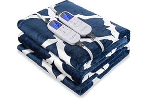 MIZZEO Electric Heated Blanket 84" x 90" Queen Size Fast Heating Blankets 100% Polyester Velvet 10 Heating Levels 1-12 Hours Auto-Off ETL Certified Machine Washable (Navy)