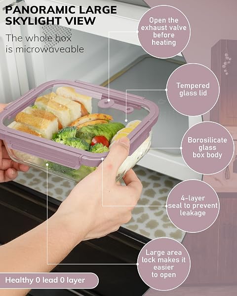 BOROHOUSE 2-PACK GLASS FOOD STORAGE CONTAINERS WITH TEMPERED LIDS (21.3OZ/2.7CUP) – AIRTIGHT SNAP LOCK, MICROWAVE & OVEN SAFE (-4℉~ 950°F), FREEZER TO BAKING DISH, BPA-FREE, GIFT BOX (PINK)