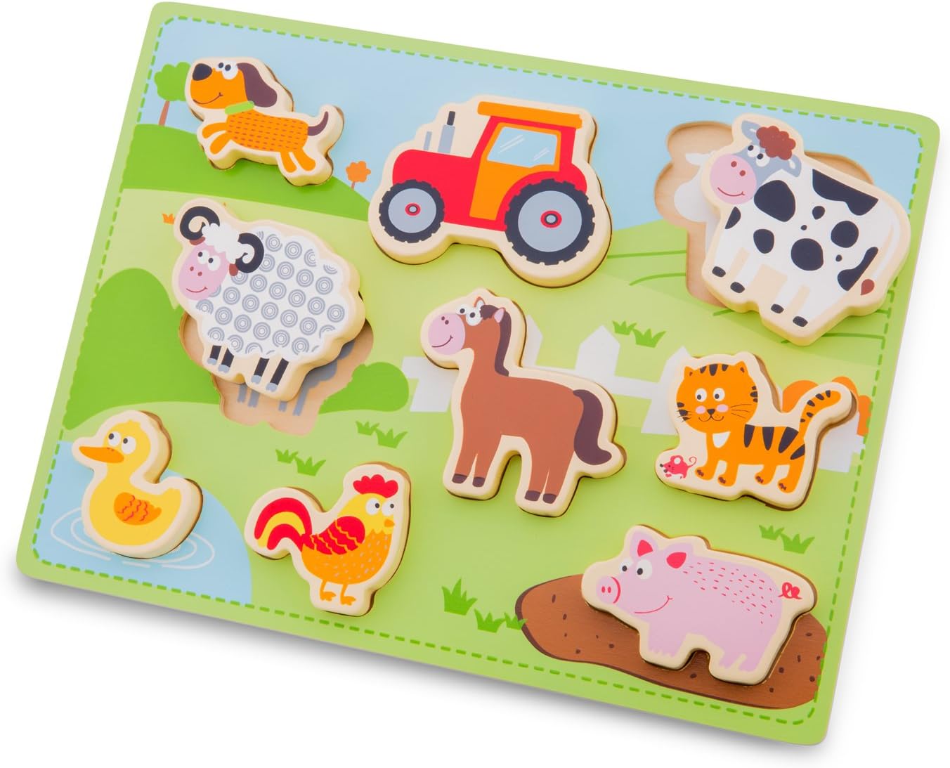 New Classic Toys 10521 Chunky Farm Puzzle-Educational Wooden Toys for 2 Year Old Boy and Girl Toddlers, Bauernhof