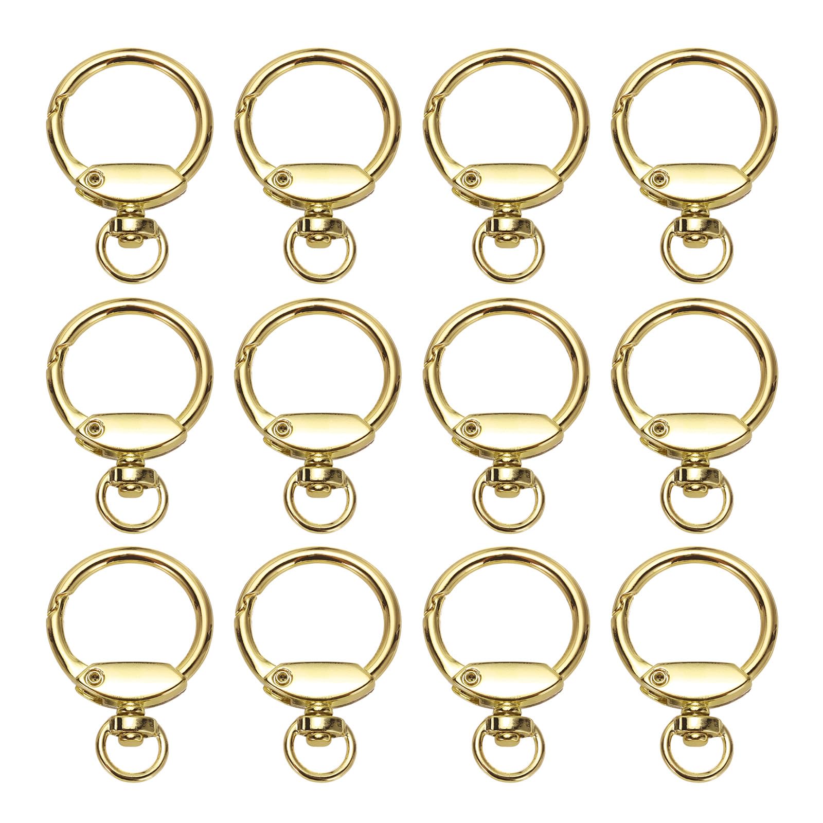 PATIKIL Round Spring Snap Hooks, 12 Pcs Spring O Rings Zinc Alloy Swivel Ring Trigger O Rings Buckle for Purse Handbag DIY Accessory, Gold