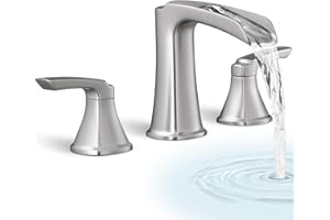 HOIGY 3 Hole Roman Tub Faucet Waterfall Brass Brushed Nickel Bathtub Faucet Set, High Flow 6-16 Inch Deck Mount Faucet for Bathtub, 2 Handle Bath Tub Faucets with Supply Water Hoses for Classic