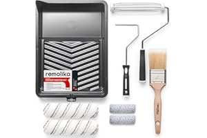 Remolika 8-Piece Paint Roller Kit - Made in Italy - Premium Paint Brush, Microfiber Roller Covers, Wall Painting Roller Naps, Roller Frames, and Paint Tray, for Professionals or Homeowners