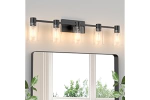 Esfos 5-Light Modern Vanity Light Fixtures Over Mirror, Matte Black Bathroom Light Fixtures, Vanity Lights, Wall Sconce with Clear Glass Shade for Bathroom, E26 Base