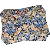 Pimpernel Morris & Co Strawberry Thief Blue Placemats, Set of 4 - Stain Resistant & Heat Safe Fabric-Feel Table Mats with Birds & Botanical Pattern for Stylish Dining & Entertaining