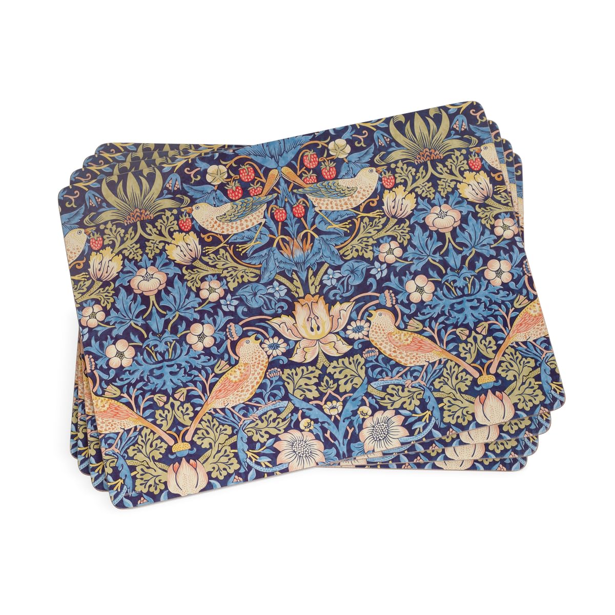 Photo 1 of Pimpernel Morris & Co Strawberry Thief Blue Placemats, Set of 4 - Stain Resistant & Heat Safe Fabric-Feel Table Mats with Birds & Botanical Pattern for Stylish Dining & Entertaining