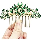 BETITETO Crystal Wedding Hair Comb Bridal Pearl Rhinestone Gold Headpiece Hair Accessories for Women Girls (Emerald Green)