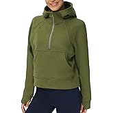 THE GYM PEOPLE Womens' Hoodies Half Zip Long Sleeve Fleece Crop Pullover Sweatshirts with Pockets Thumb Hole