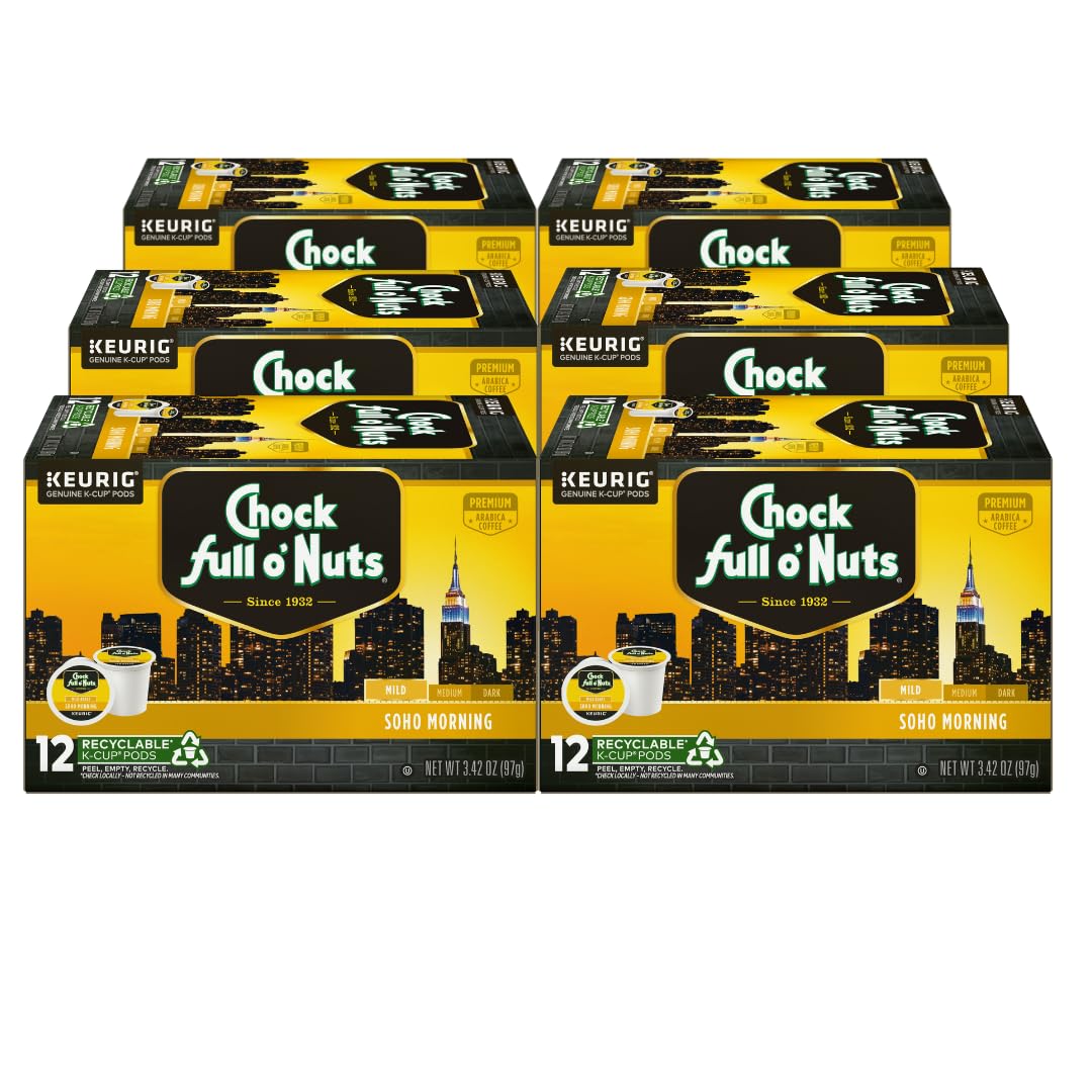 Chock Full o'Nuts Soho Morning Coffee, Mild Roast, Compatible with K-Cup Pods, 12 CT (Pack of 6) Image