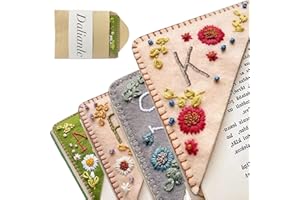 GENERIC Dalianlc 26 Letters Personalized Hand Embroidered Corner Bookmark Cute Flower Embroidery Corner Book Marker Handmade Stitched Felt Triangle Corner for Book Reading Lovers Gift (S, Fall)