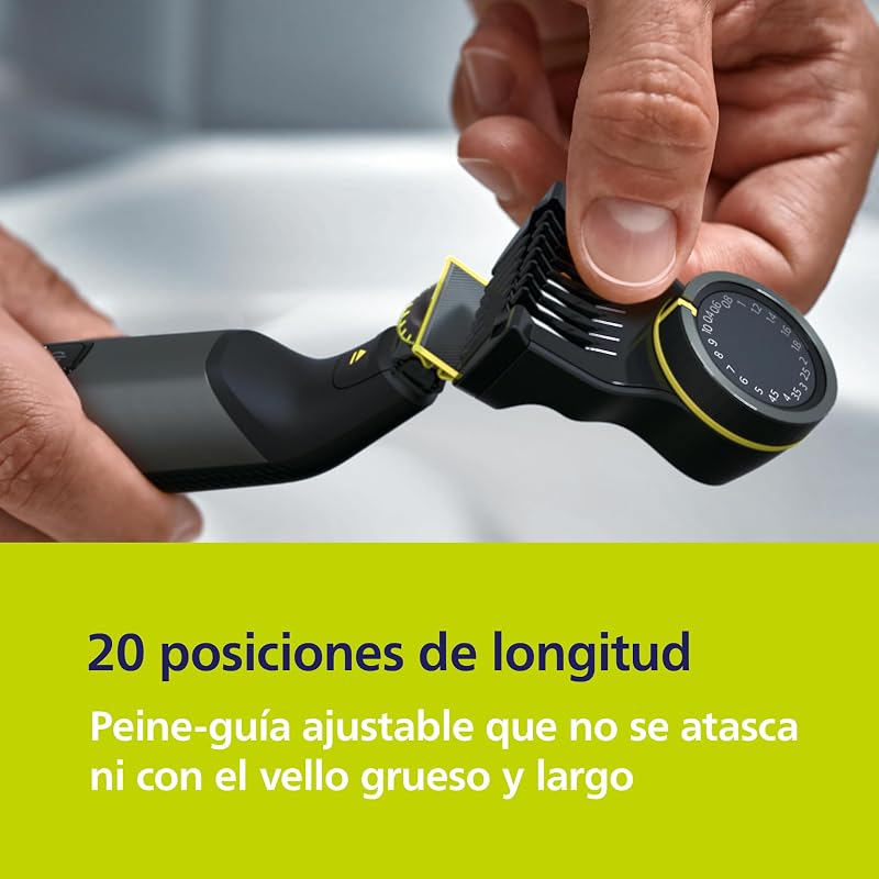 OneBlade Pro 360 Barbero, afeitadora y recortadora eléctrica facial y corporal, 2 cuchillas 360º, peine de 14 longitudes, kit corporal, soporte de carga, funda de viaje, Negro, QP6652/30