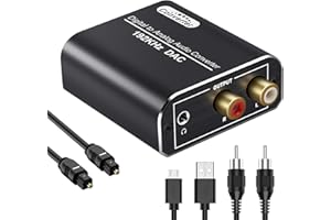 AUKOKIOULA Digital to Analog Audio Converter, 192kHz DAC Digital Coaxial and Optical Toslink to Analog 3.5mm Jack Adapter and RCA (L/R) Stereo Audio Adapter with Optical Cable for HDTV Home Cinema Systems