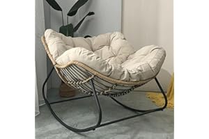 Outdoor Papasan Rocking Chair with Padded Cushion, Oversized Comfy Patio Chair Indoor Wicker Egg Rocker Chair, Steel Frame Mo