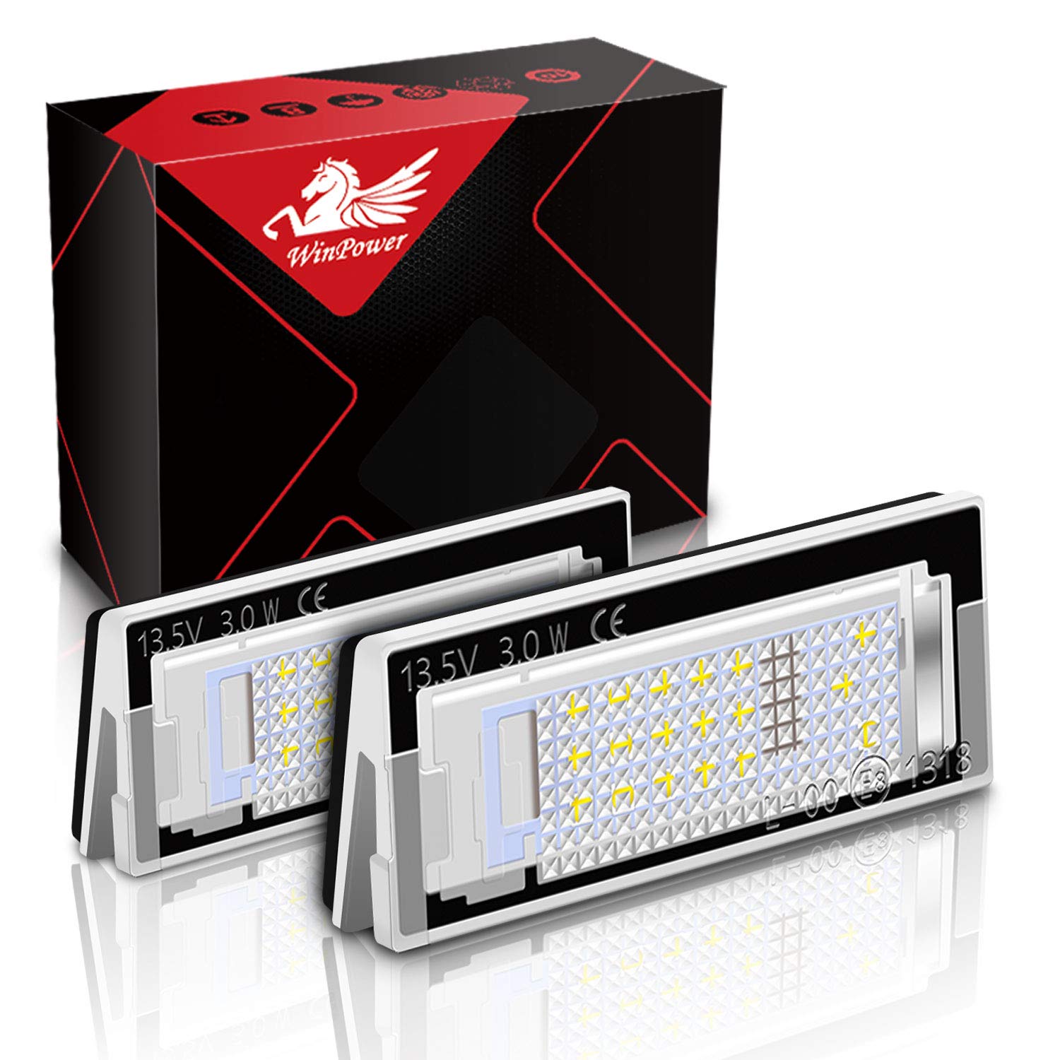 WinPower LED License Plate Light Bulb Rear Number Plate Lamps Pure White 6000K No Error 18 SMDs for E39 5D Wagon Touring 2000-2003, 2 Pieces