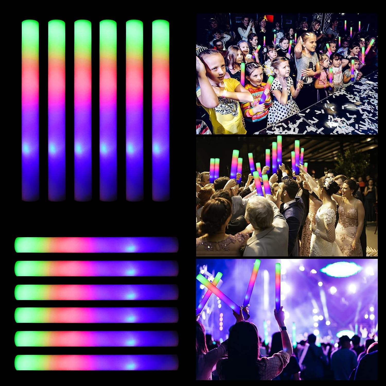 30 Pieces Led Foam Sticks - Flashing Glow Sticks Party Supplies Light Up Baton Wands for Kids, Raves, Birthday, Wedding, Christmas, Halloween, Children Toy
