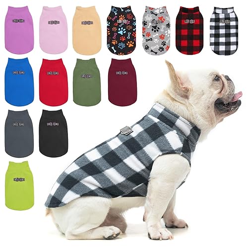 BEAUTYZOO Small Dog Sweater Fleece Vest Winter Jacket, D-Ring Leash Attachment for XS S Puppy Medium Sized Breeds Dogs, Cold Weather Dog Clothes Windproof Keep Warm, Plaid L