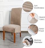CMAKER Velvet Dining Chair Covers Large Stretch Chair Slipcovers Camel Set of 2 view 4