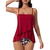 SUUKSESS Women Tummy Control Tankini Swimsuit Ruffle High Waisted Bathing Suit