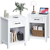 Decofy Farmhouse Nightstand with Charging Station &amp; Large Storage, Set of 2 Modern End Tables with Outlets, USB Ports and Type-C Ports, Easy Assembly for Bedroom (Pure White)