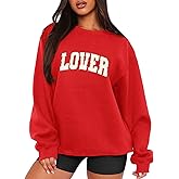 MAPICK Valentine Sweatshirts for Women Funny Letter Printed Chenille Patch Pullover Sweaters Long Sleeve Oversized Tops
