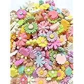 MSCFTFB 100 Pieces Random Daisy Shaped Flower Resin Charms Plastic Beads Flatback Cabochons Embellishment for Jewelry Making Cardmaking Scrapbooking Hair Accessories