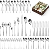 65 Pcs 18/10 Steel Silverware Set with Serving Utensils, Hammered Flatware | Hammered Ripple Handles, Serving Utensils, 18/10 Steel, Dishwasher Safe, Rust Resistant, Gift Box, for Weddings &amp; Parties