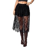 BEAUDRM Women's Floral Lace Sheer Skirt High Waisted A Line Midi Skirts Beach Cover-ups Mesh Streetwear Y2K Skirts