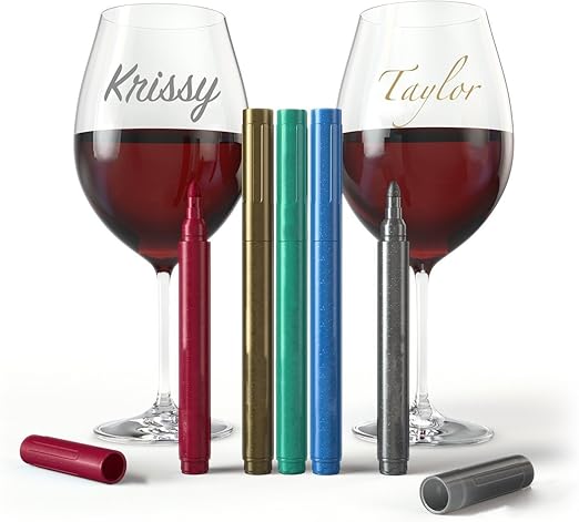 Amazon Com Wine Glass Markers Pack Of 5 Wine Glass Marker Pens