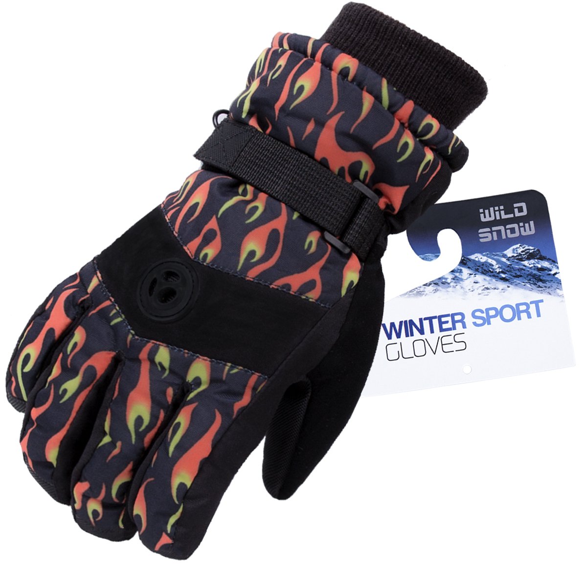 WILD SNOW Kids Children\'s Ski Gloves Winter Waterproof Windproof Glove size S (Black1)