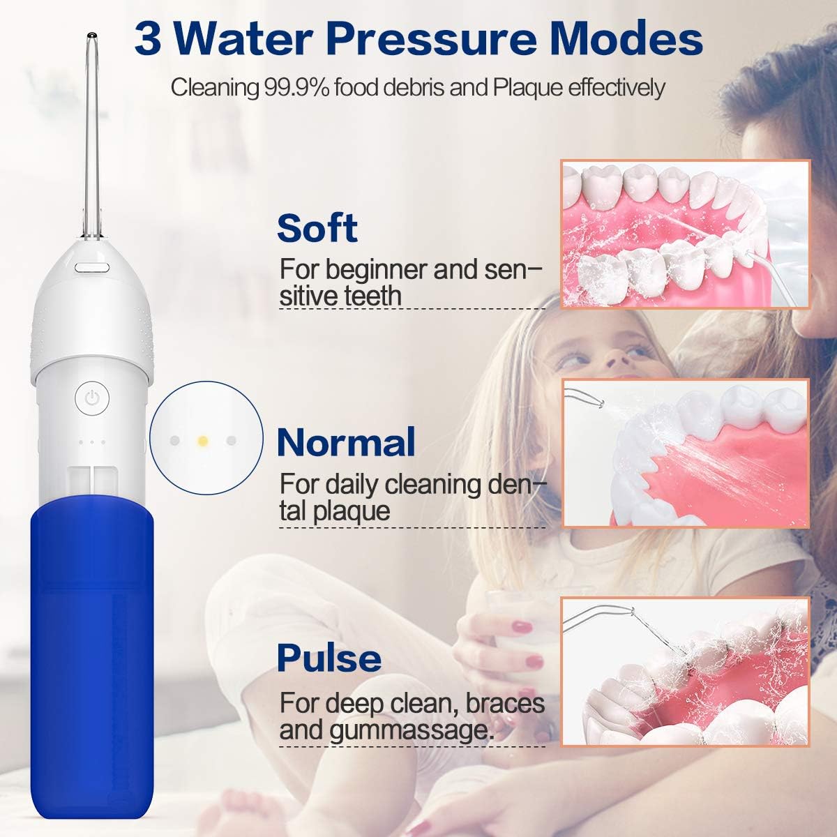 Water Flosser, Portable Oral Irrigator Cordless Teeth Cleaner, Ipx7 Waterproof Power Dental Flossers Professional Care for Home & Travel - 2020 Newest (Klein Blue): Health & Personal Care