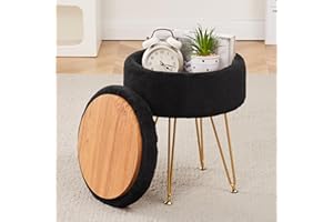 Cplxroc Footrest Footstools Round Faux Mink Fur Ottoman with Storage Space Soft Vanity Chair Seat Coffee Table Ottoman Small Side Table Metal Legs with Adjustable Footings (Black) (18)