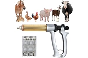 50ML Livestock Syringe Gun, 5 Gears Adjustable Continuous Repeating Luer Lock Syringe with 10 Needles, for Chickens, Ducks, G
