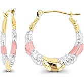 14K Gold Polished & Satin Twist Hoop Earrings For Women | 2x21mm Hoops | Earrings For Sensitive Ears | Solid Gold Earrings For Women