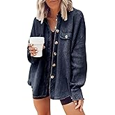 ebossy Womens Long Batwing Sleeve Splicing Cardigan Lightweight Waffle Textured Boyfriend Shirt Jacket Shacket