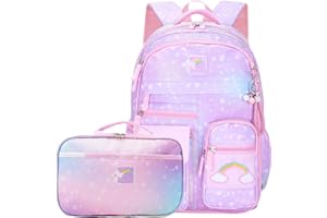 BYXEPA Backpacks for Girls, Kids Backpack School Bookbags with Insulated Lunch Box for School Elementary Girl, School Bag with Laptop Compartments, Galaxy Purple