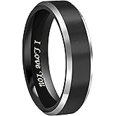CROWNAL 4mm 6mm 8mm Black Tungsten Couple Wedding Bands Rings Men Women Polished Beveled Edges Matte Brushed Finish Engraved I Love You Size 3.5 To 17