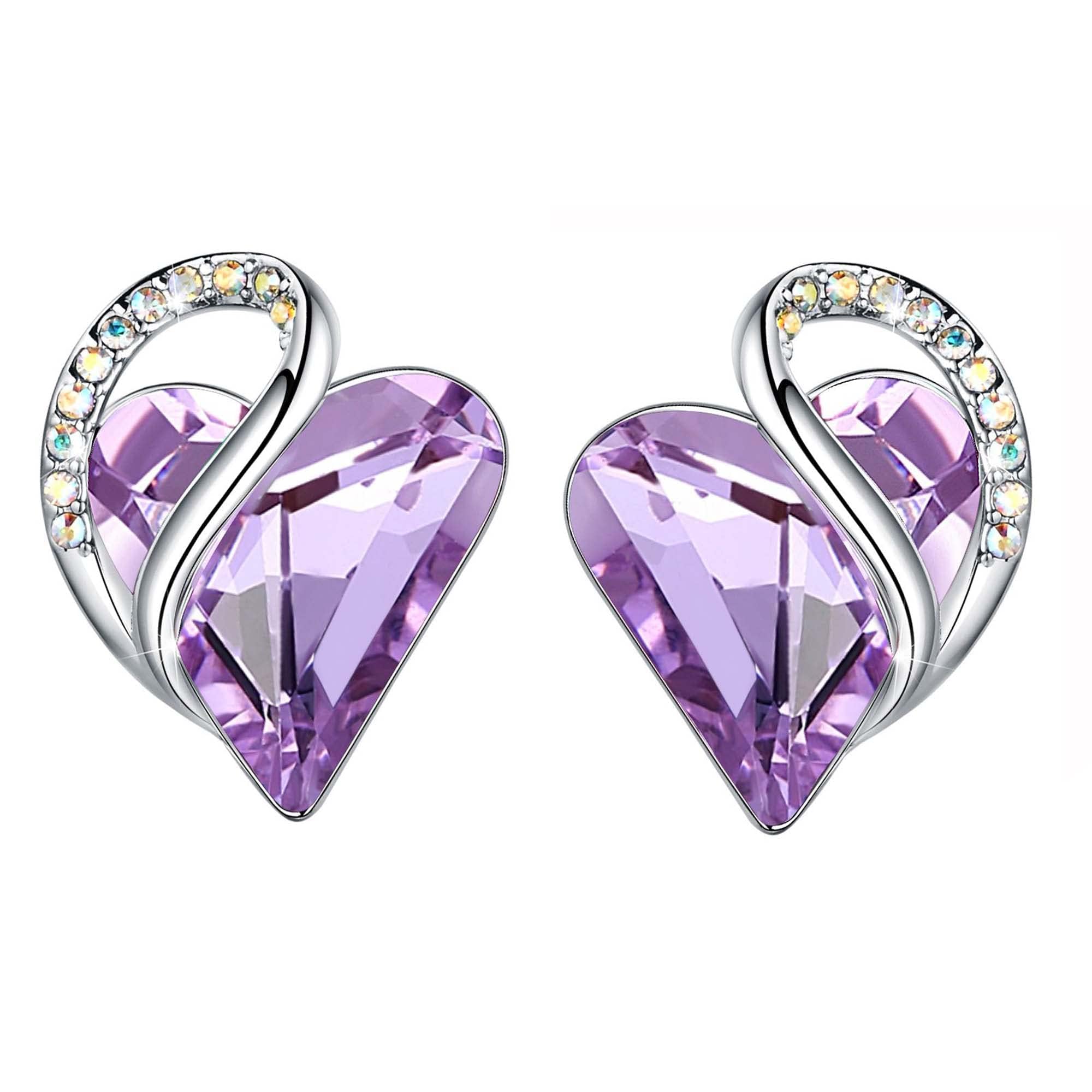 Leafael Valentine's Day Gift Earrings for Women, Infinity Love Birthstone Heart Crystal Studs, Allergy-Free Jewelry for Wife Mom Her, Silver-Tone, Gift Box Included