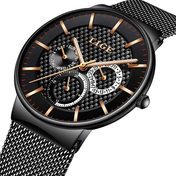 Watch-LUTEM Herren Luxus Ultradünne Wasserdichte Armbanduhren Uhren Uhr mit Milanese Armband, Casual Business, Schwerelos, Qu