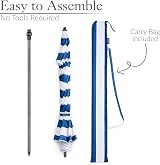 CHRISTOW Beach Umbrella 2m Tilting Parasol UV 30+ with Bag Blue Striped view 6