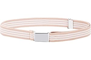 Buyless Fashion Kids Toddlers Baby Adjustable Elastic Stretch Belt with Silver Buckle - 5101-Beige-White-Stripe