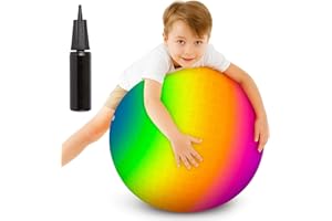 ArtCreativity Rainbow Playground Ball for Kids with Hand Pump, Bouncy 18 Inch Rubber Kick Ball for Backyard, Park & Beach Out