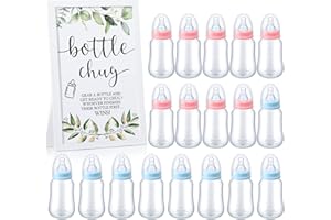 Roowest Bottle Chug Baby Shower Games Favors Including 18 Pcs Feeding Bottles with 1 Bottle Chug Wooden Sign for Gender Reveal Baby Shower Party Supplies(Pink, Blue,Eucalyptus)