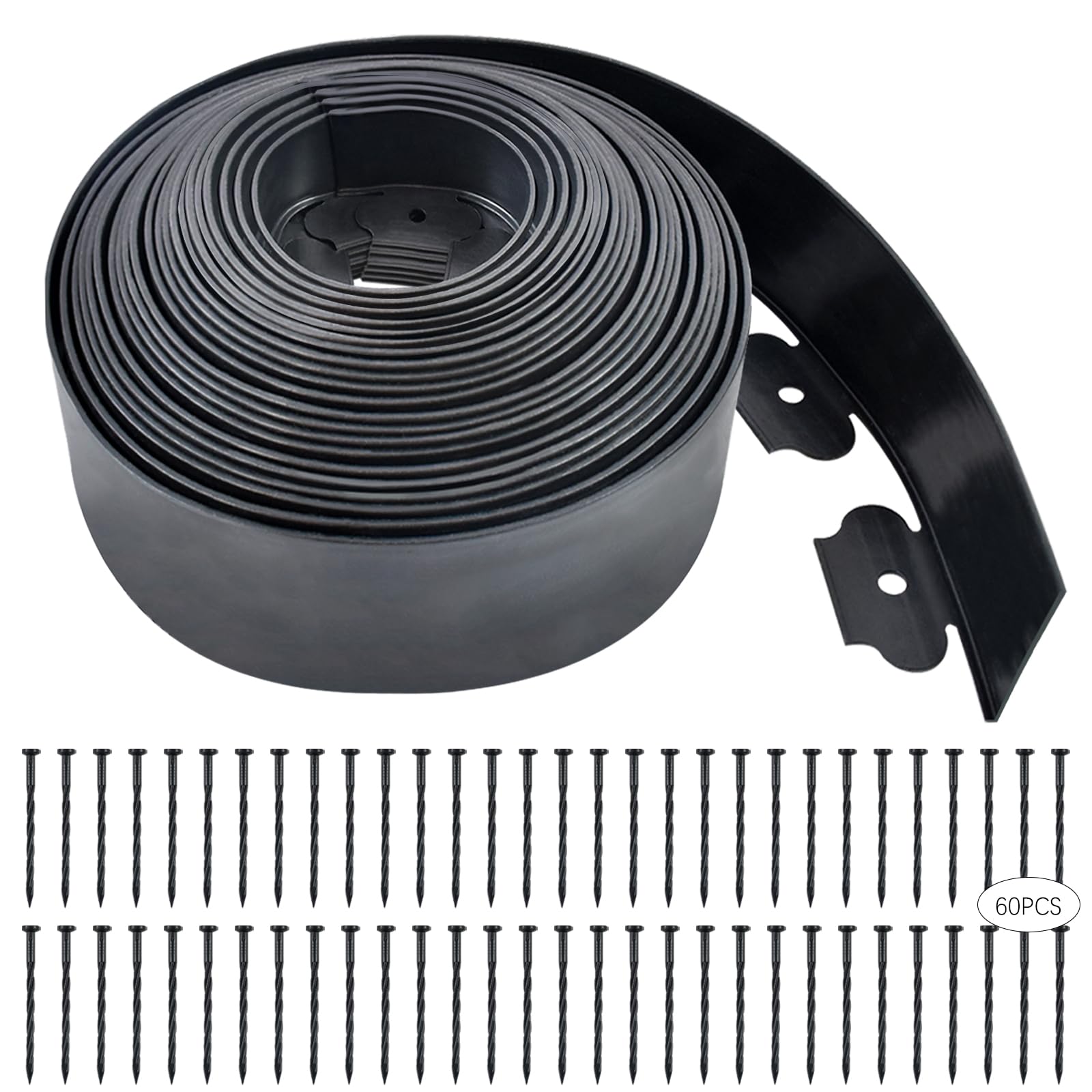 Photo 1 of Garden Edging, 4 Inch x 60 Ft Black Landscape Edging, 60 Spikes for Lawn 4 Inch Tall