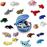 Unilyhow 20PCS Ocean Animal Set,3D Printed Shells, 3D Printed Mini Sea Animals Articulating Flexible Fidget, Cute Animal Figurines Birthday Office Desktop Home Decoration