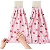 SJFBJNJHJ Strawberry Kitchen Hanging Towels Set of 2,Cute Farmhouse Strawberries Hand Towel with Loop, Pink Red Fruit Dish Cloths Soft Absorbent Towels,Strawberry Kitchen Bathroom Decor