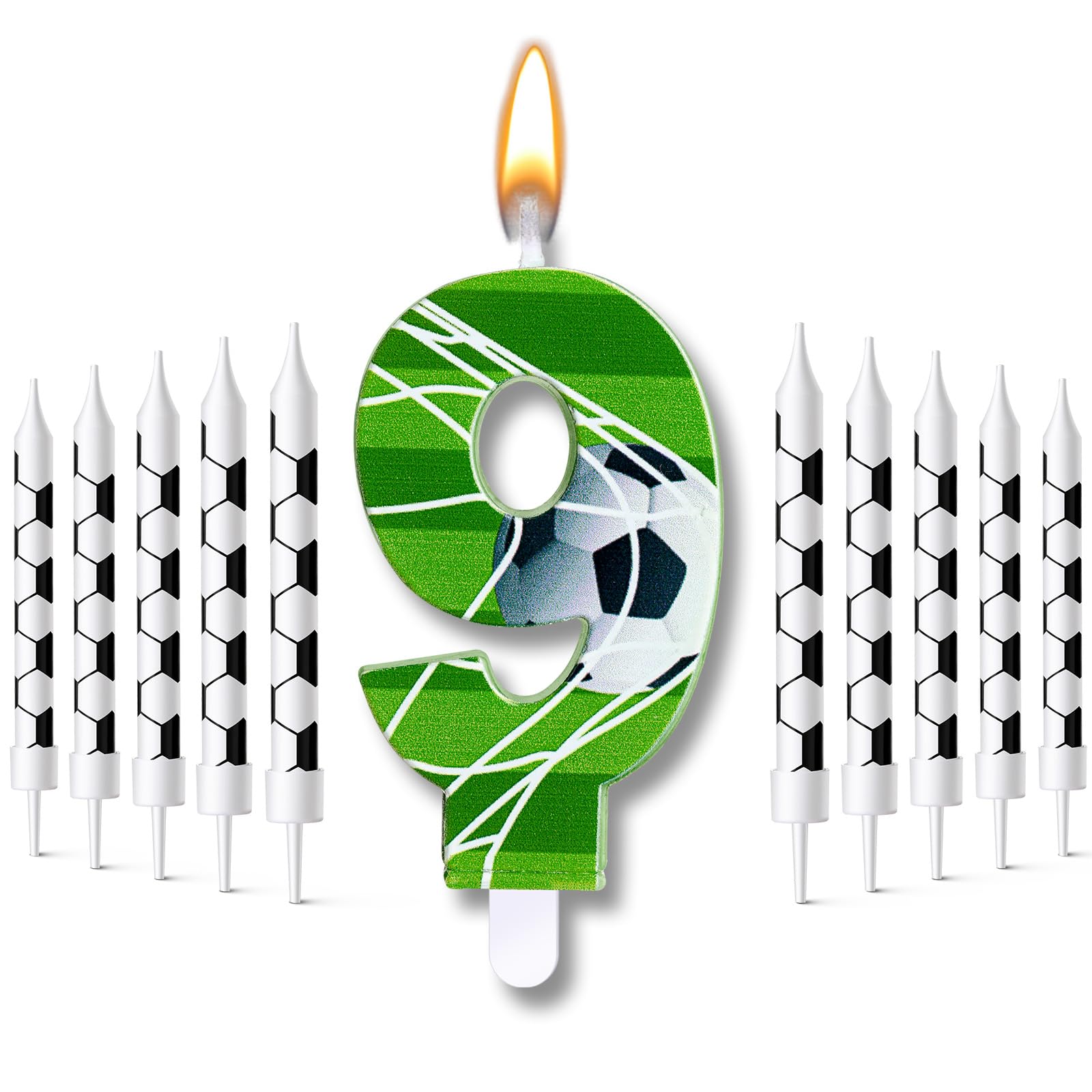 Photo 1 of Photect 11 Pcs Soccer Birthday Candles Number Candle Cake Topper Decor Soccer Themed Birthday Cake Decorations for Boys Girls Kids Party Supplies Decor (Number 9)