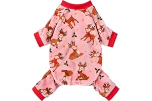 Fitwarm Christmas Reindeer Dog Pajamas, Christmas Clothes for Small Dogs Girl, Holiday Pet Outfit, Pink, Red, Small