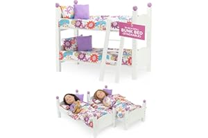 Emily Rose 18-inch Doll 2 Stackable White Wooden Beds - Bunk Bed with Colorful Bedding/Pillow and Ladder - Bedroom Furniture Toy Bunkbed Playset - Ideal Gift -Ages 5+ - USA Brand