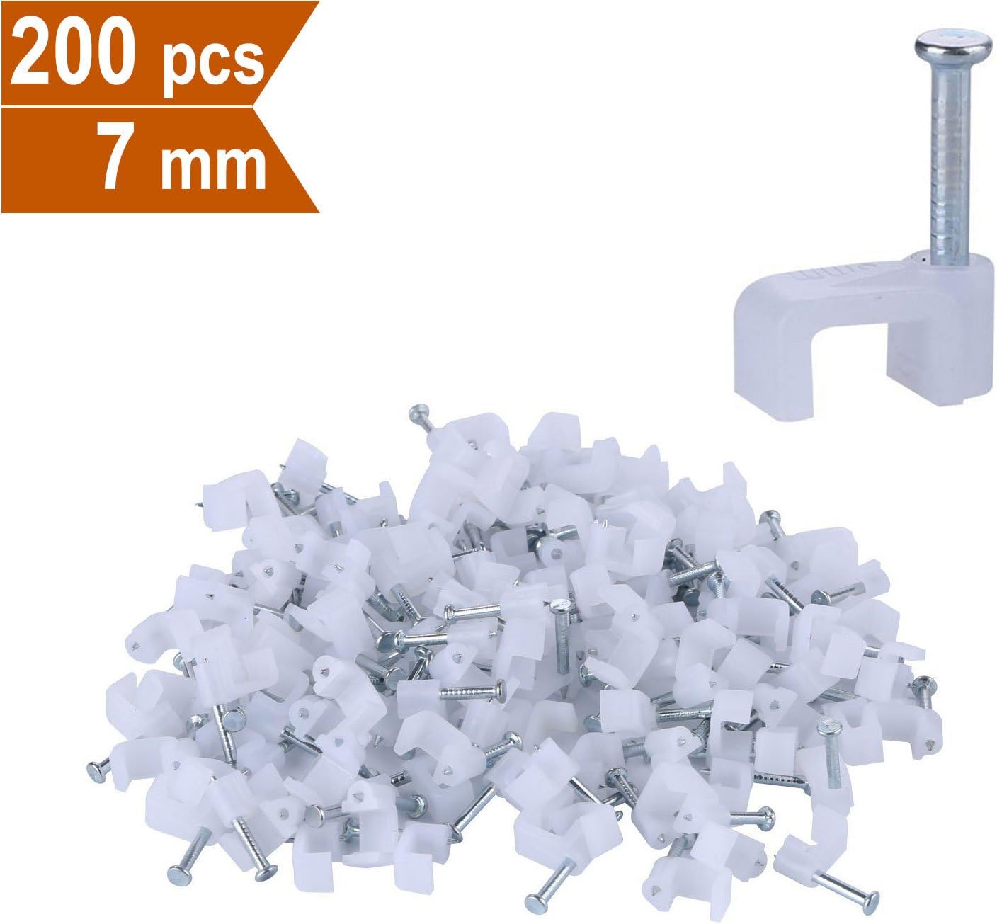 CelerCable Nail-In Cable Clips (200-Pack) Flat Ethernet Cable Clips 0.27in for Cat 6 Flat Cables (7mm)